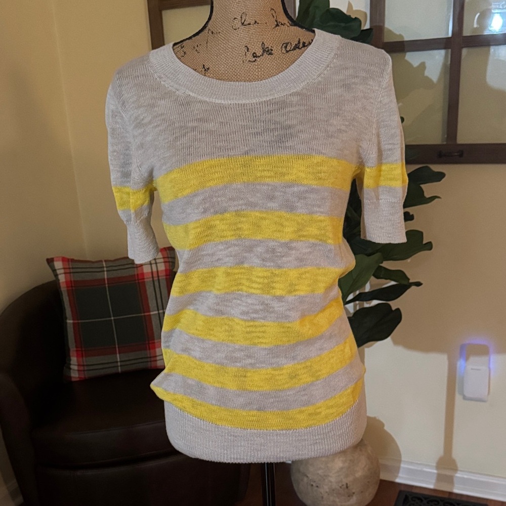 J. Crew Gray and Yellow Striped Sweater